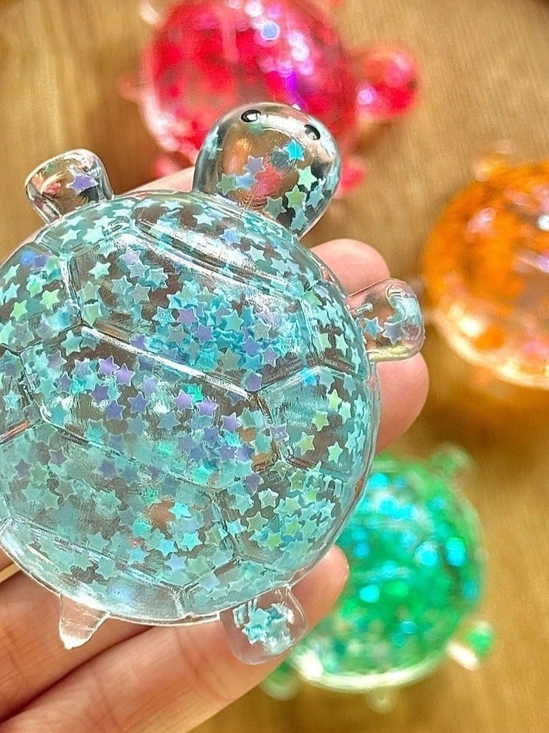 Other - Clear Turtle Squishy Toy with Blue Star Glitter - Kids Toys